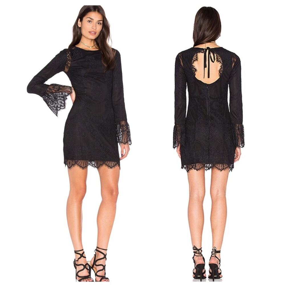 Majorelle Black Lulu Lace Mini Dress Size XS Bell Sleeve Bodycon Whimsygoth Emo